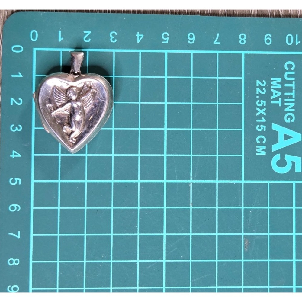 925 Silver Heart Photo Locket Pendant Charm Cherub Angel Cupid Valentine Gift 8G